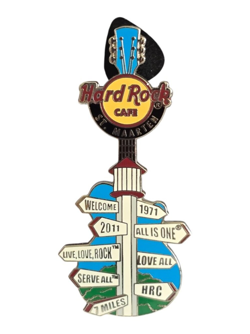 Hard Rock Cafe Pin St. Maarten Guitar w/ Street Sign Destination Markers